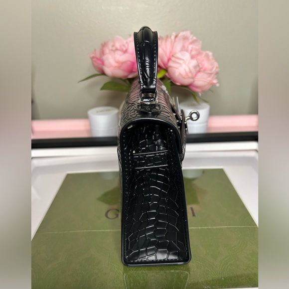 JustFab Black Crocodile-Embossed Satchel - Picture 11 of 12